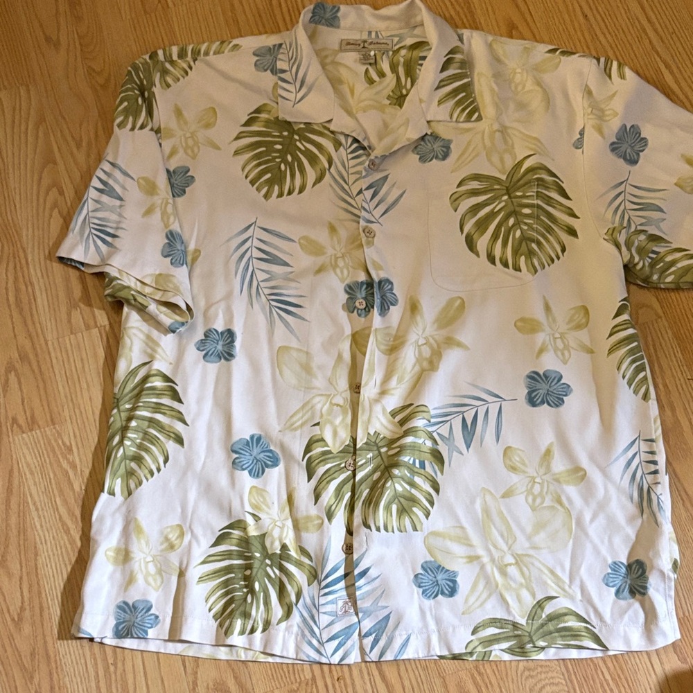 Tommy Bahama Leaf Print Shirt - Green and Blue